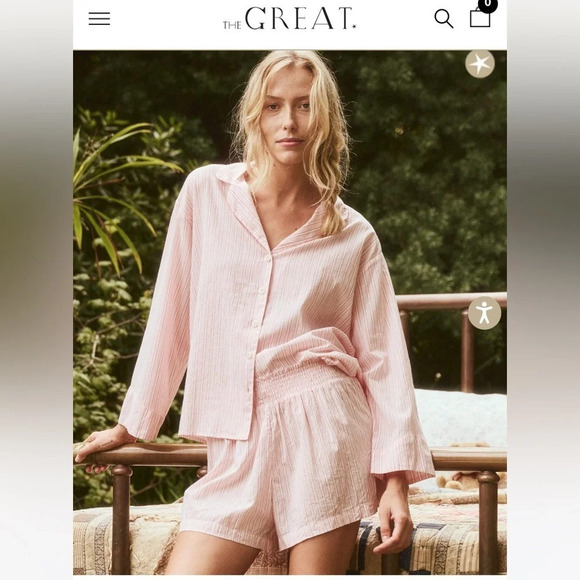 THE GREAT. Other - The Great. The Panama Shirt &  Smocked Shirts in pink Slumber Stripe